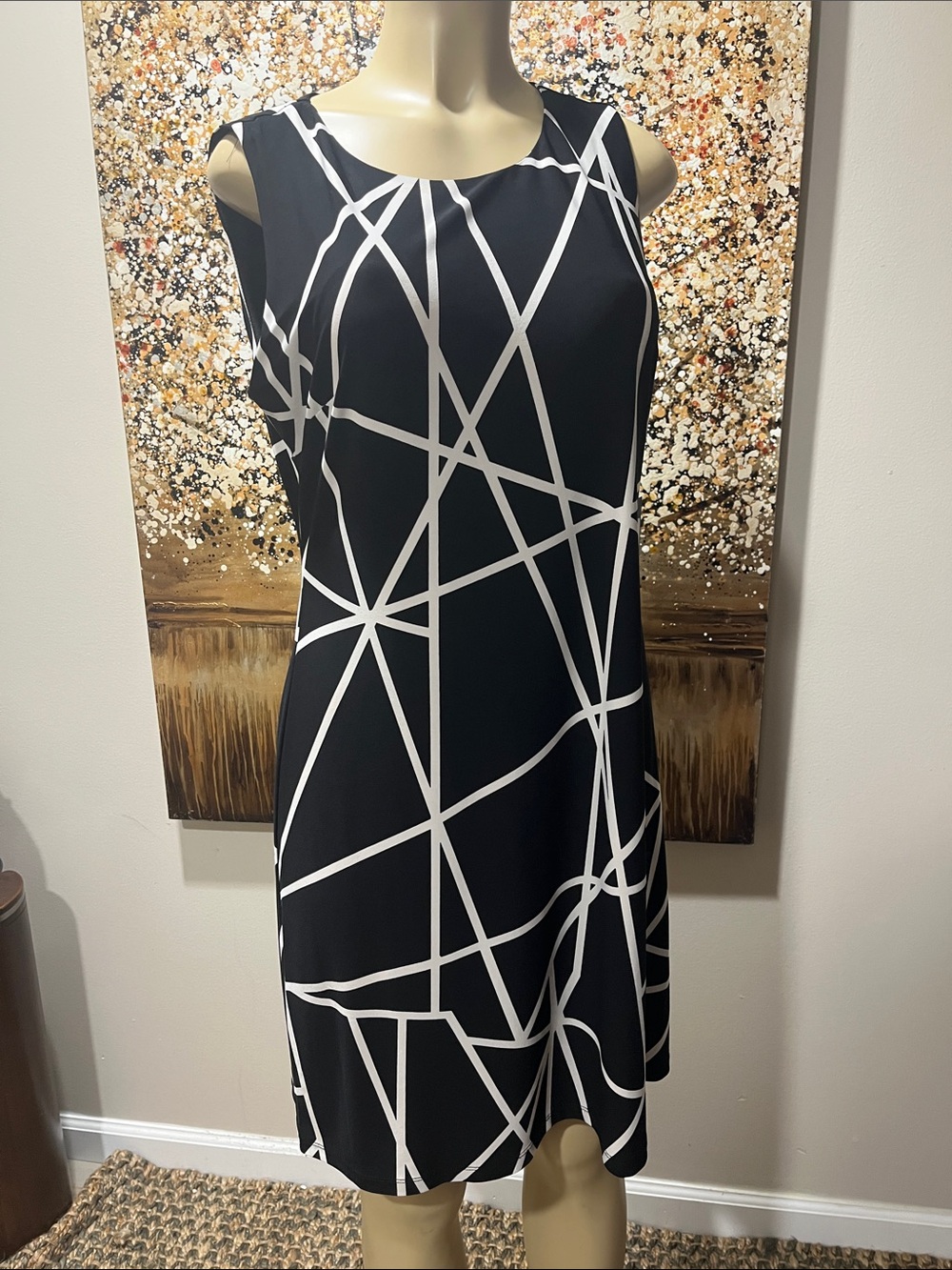 Tommy Hilfiger Black Dress with White Abstract Line Print